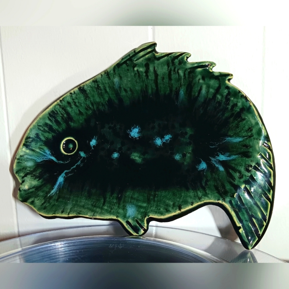 Studio Pottery Fish Tray Pin Tray Green Crystalline Glaze